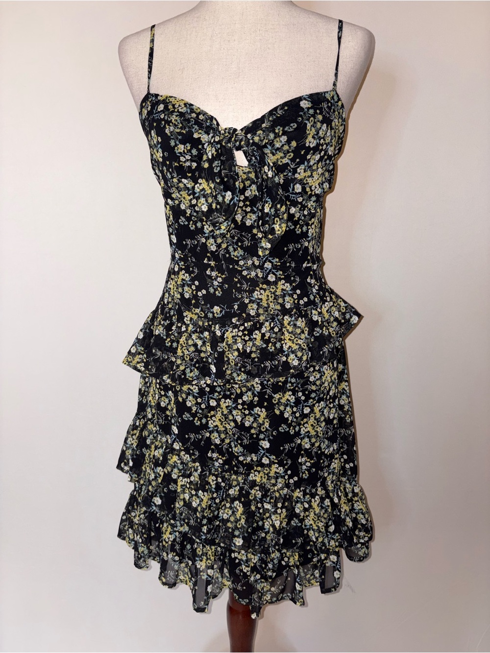 Lulu's Black Floral Tie-Front Ruffle Mini Dress - Picture 2 of 8